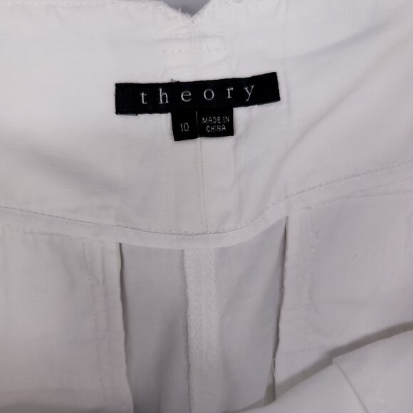 Theory Crop Linen Blend Trousers Women’s Size 10 White Beachy Boho Coastal - Picture 6 of 13
